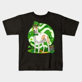 English Greyhound Dog St Patricks Day Leprechaun Kids T-Shirt